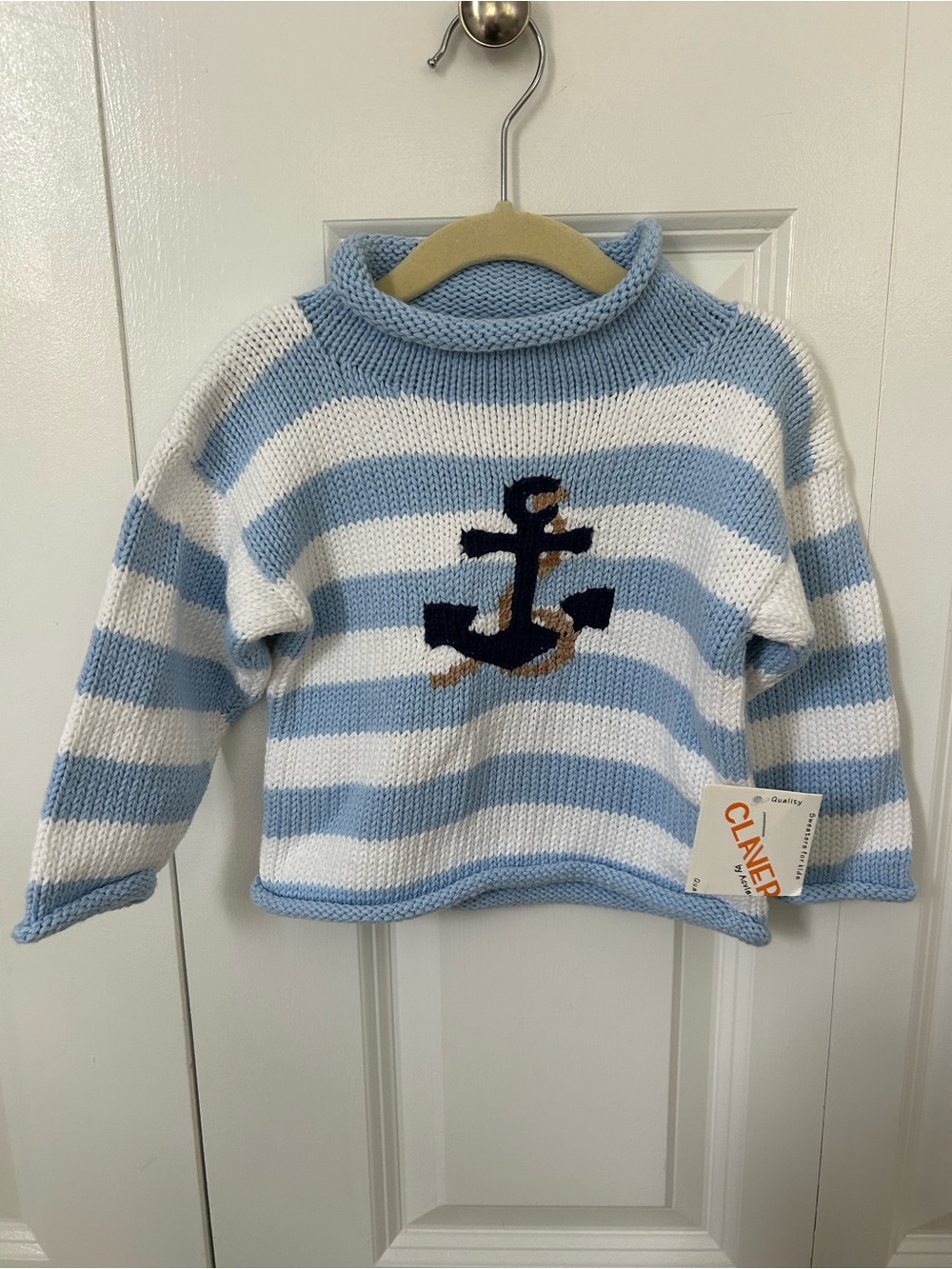Claver 18M Cotton Knit Sweater Blue/White Stripe Nautical Pullover Anchor NWT
